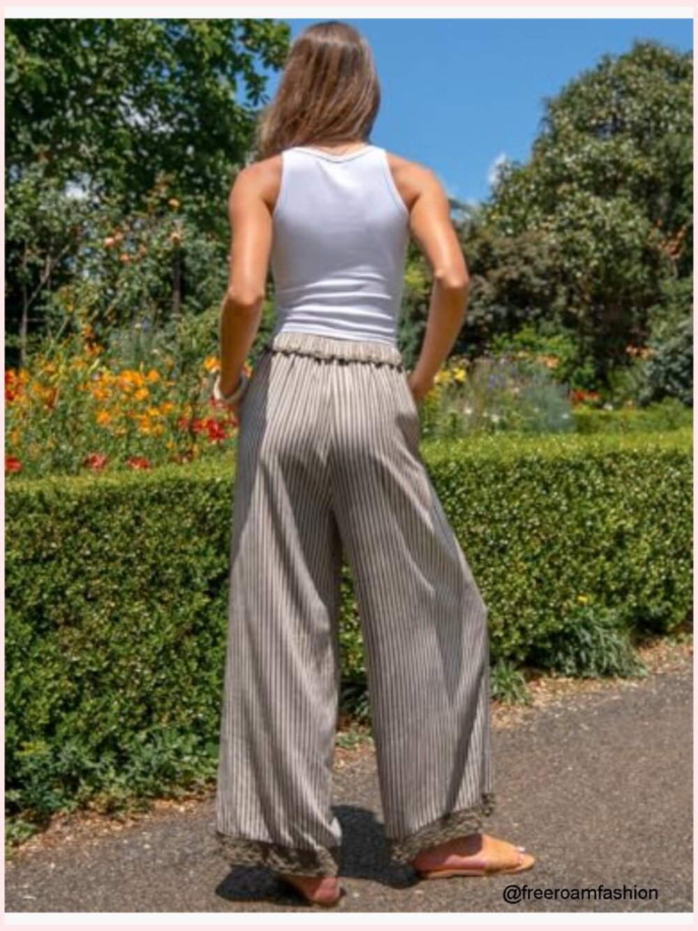 Womens Striped Lounge Pants Wide Leg Loose Fit Drawstring Casual Boho Summer - Picture 5 of 7